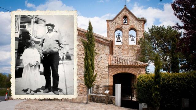 El tío Carolo, alcalde de Navarredonda durante la segunda república y el franquismo. De fondo, la ermita de San Mamés.