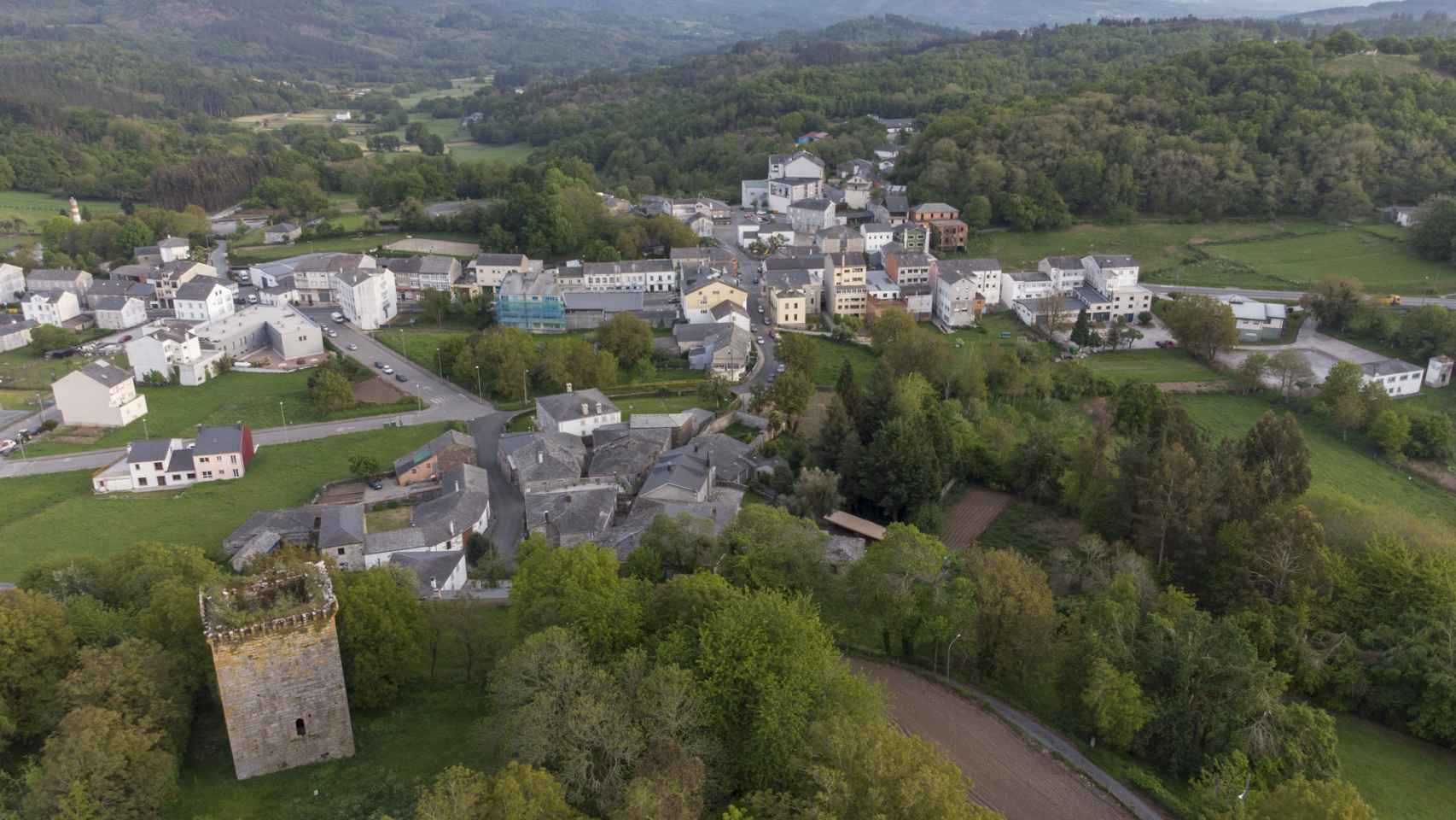 Vista aérea de Castroverde, un municipio de 2.595 habitantes situado en Lugo.