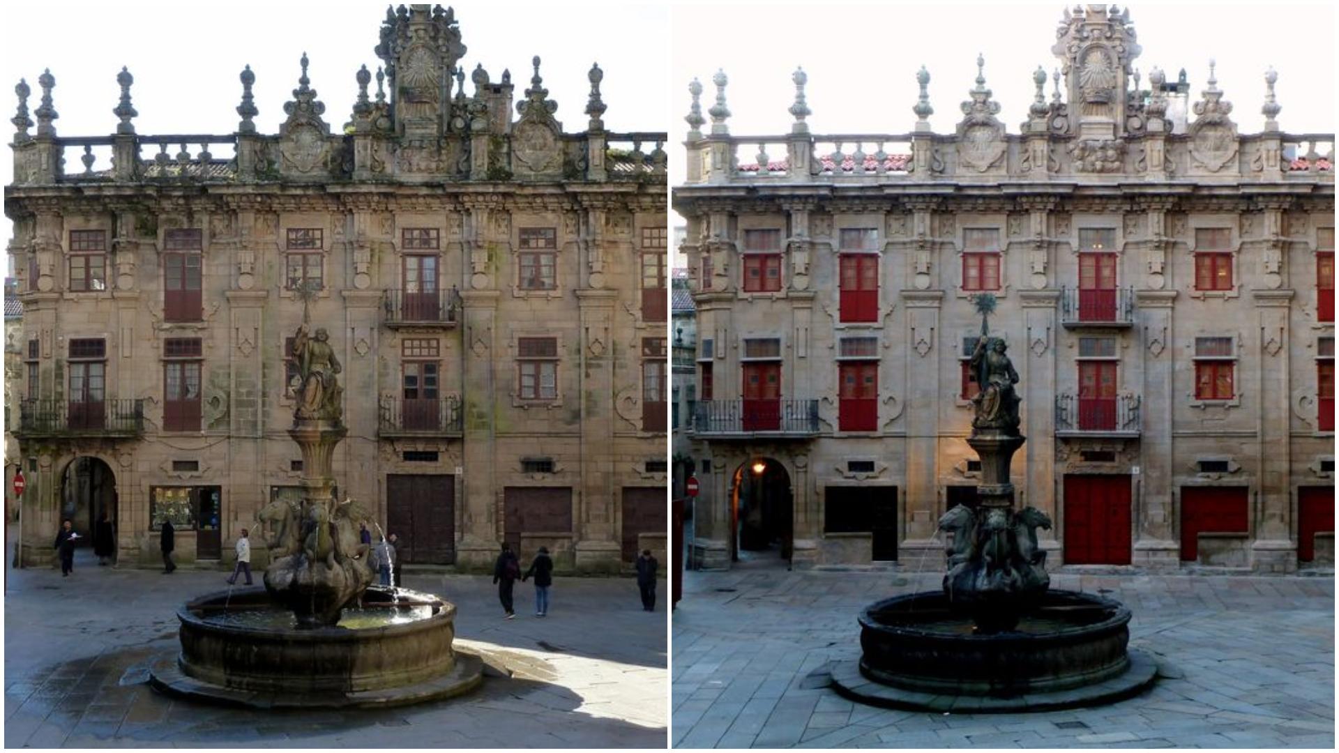 La fachada de la Casa do Cabido antes y después de su restauración en 2011 (Cedida).
