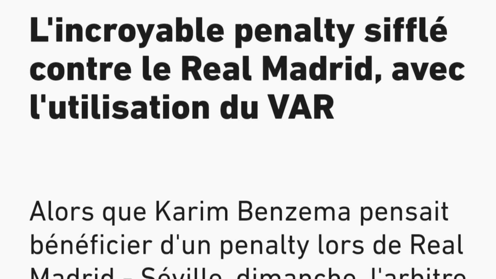 La noticia de L'Equipe sobre el penalti de Militao en el Real Madrid - Sevilla