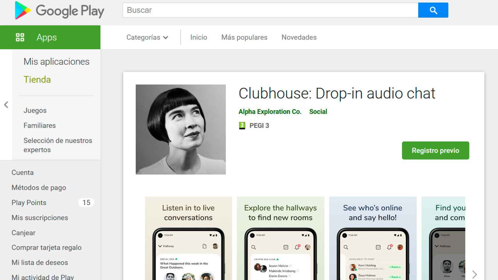 Clubhouse en la Google Play Store