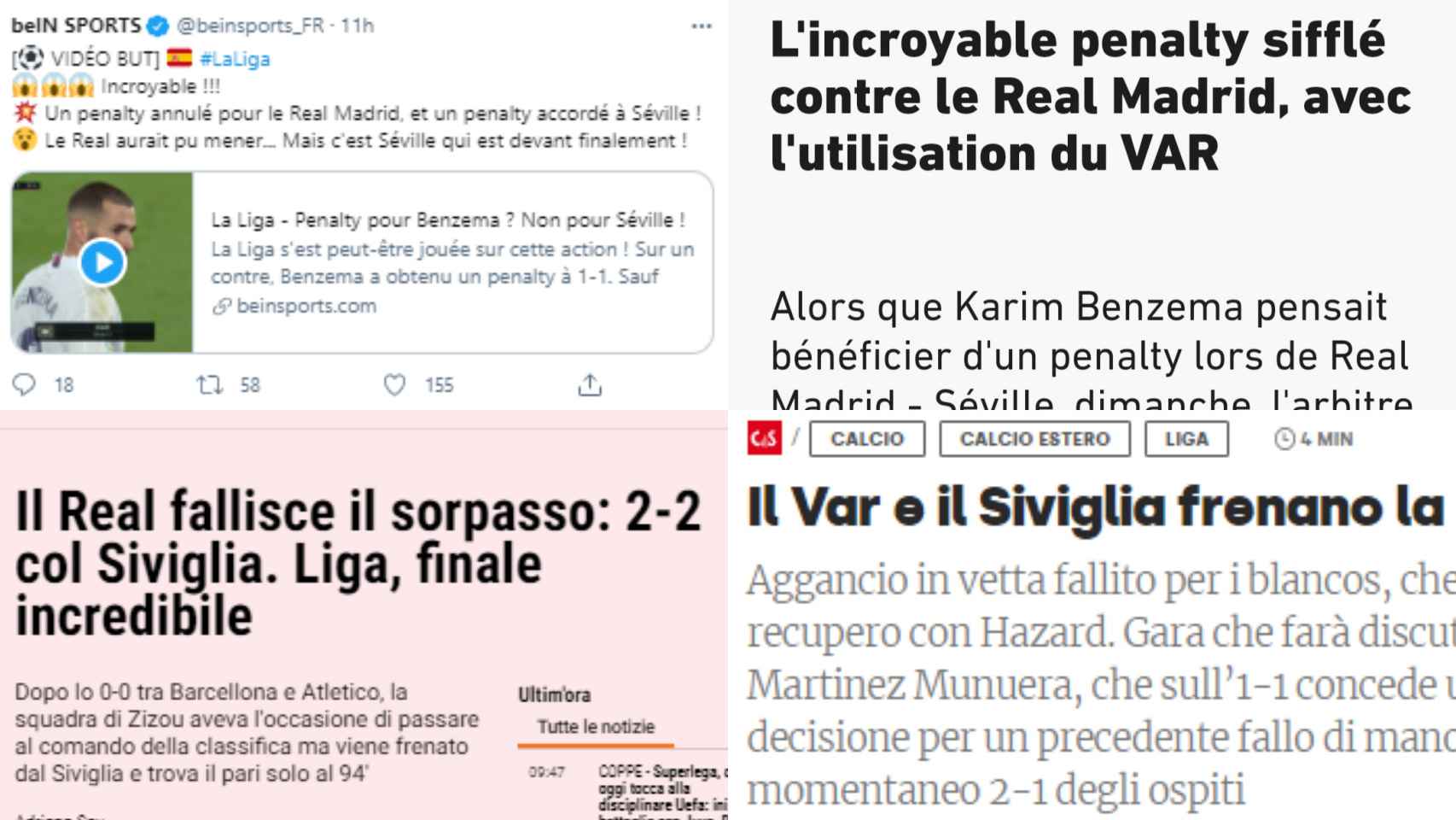 Las crónicas de BeIN, L'Equipe, Gazzetta y Corriere del Real Madrid - Sevilla