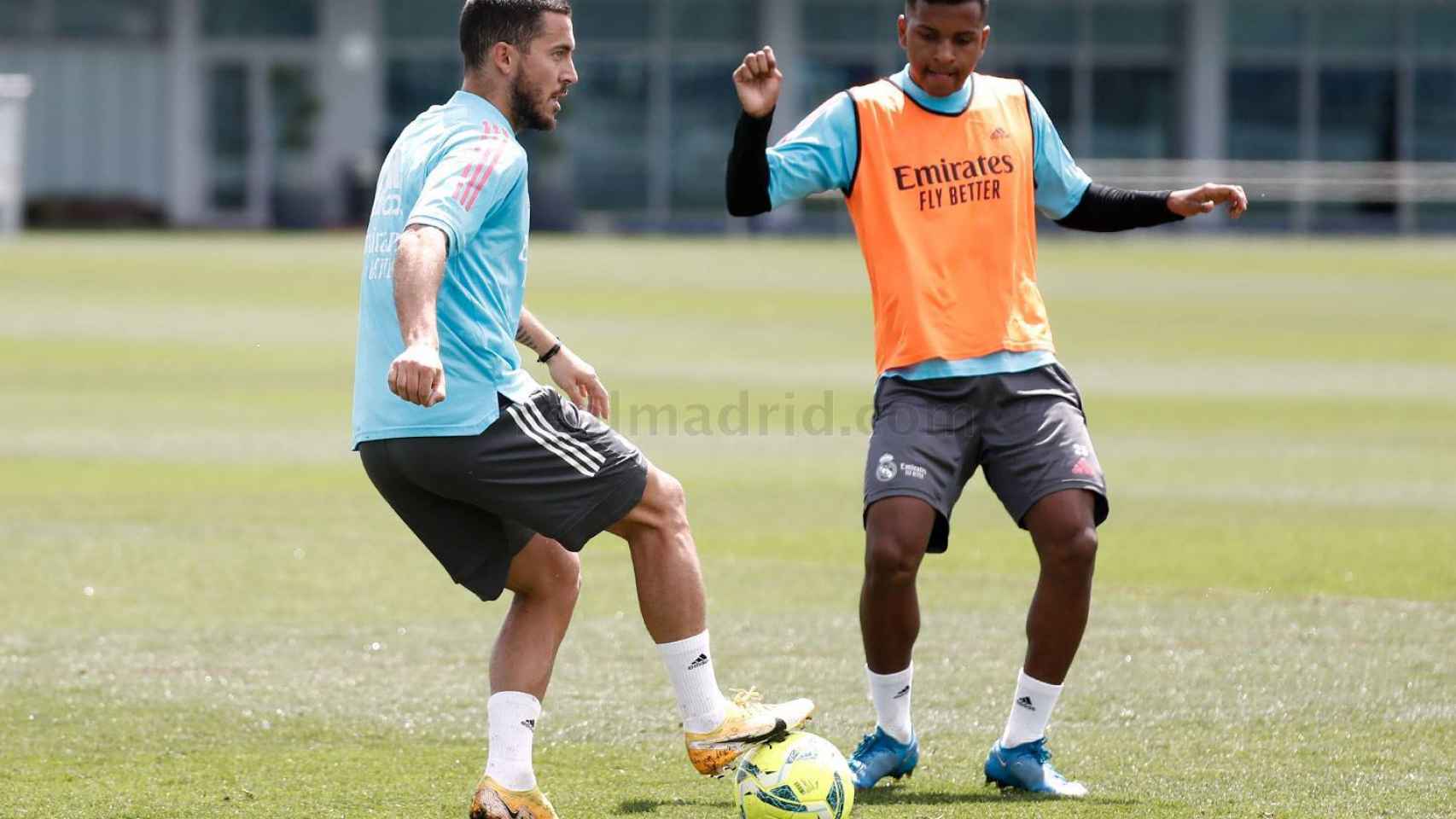 Eden Hazard y Rodrygo Goes, durante un entrenamiento con el Real Madrid