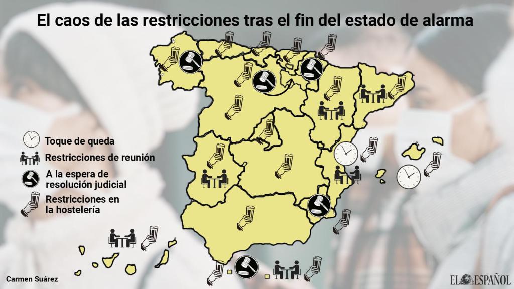Mapa de las restricciones por comunidades autónomas.