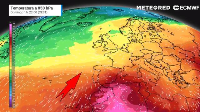 La entrada de aire cálido africano hacia el sur de España prevista para el fin de semana.