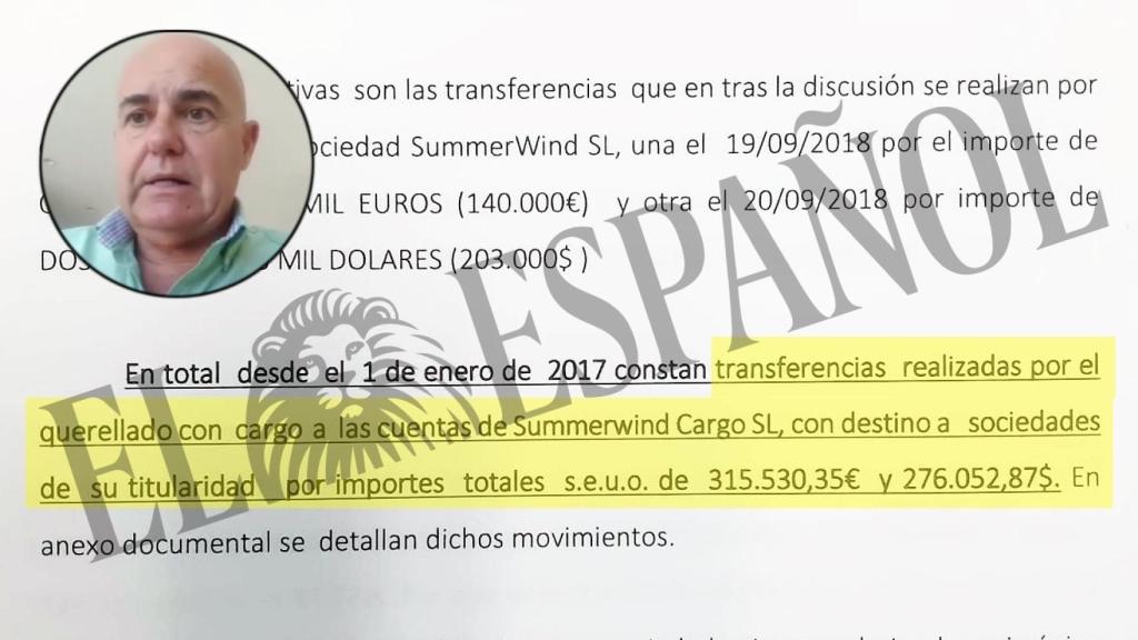 El socio único de Summerwind SL, Federico Lledó, junto a un fragmento de la querella presentada contra él.