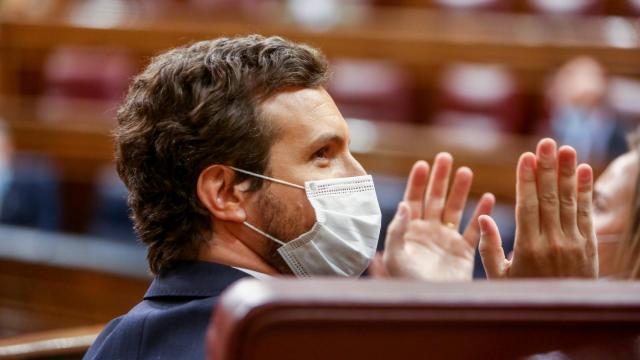 Pablo Casado, presidente del PP, durante la sesión de control al Gobierno en el Congreso.