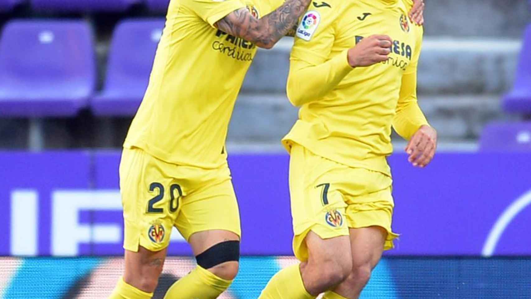 Gerard Moreno celebra su gol con el Villarreal en Zorrilla