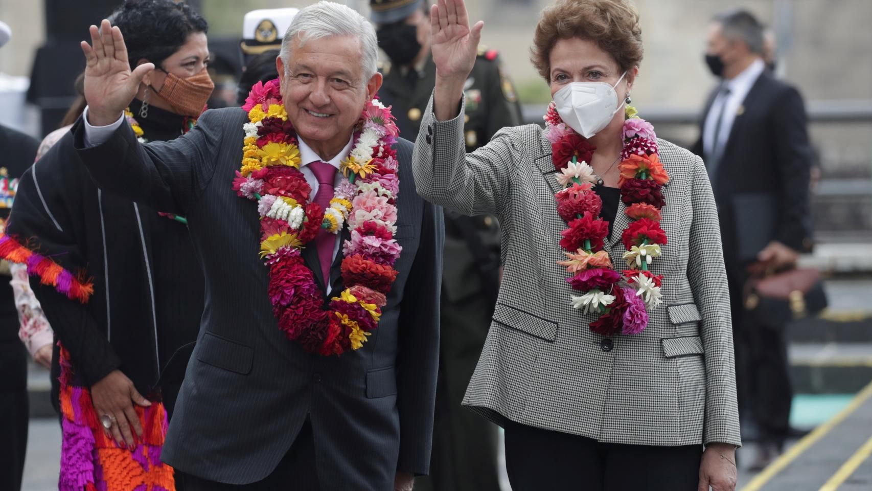Andrés Manuel López Obrador y Dilma Rousseff, durante las celebraciones de la fundación de México-Tenochtitlan.