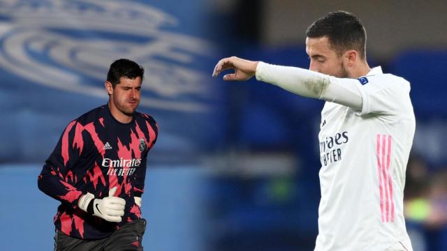 Thibaut Courtois y Eden Hazard, en un fotomontaje