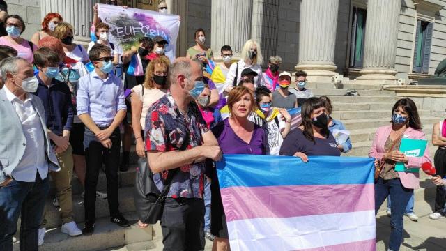 Organizaciones Trans, junto a representantes de algunos grupos parlamanterios, ante el Congreso.