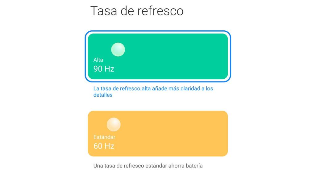 Diferentes opciones de tasa de refresco