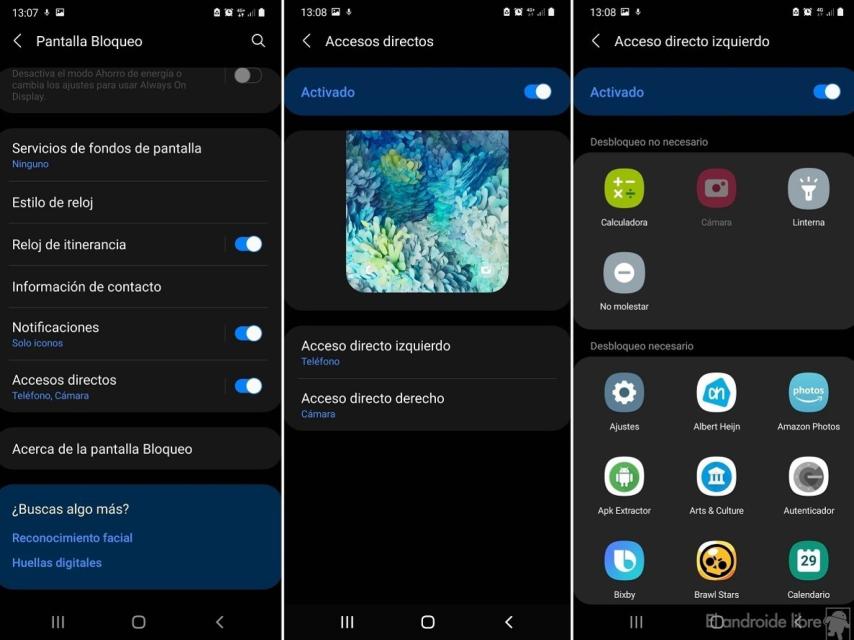 Samsung accesos directos pantalla bloqueo