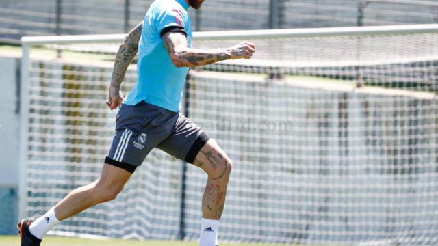 Sergio Ramos, durante un entrenamiento del Real Madrid