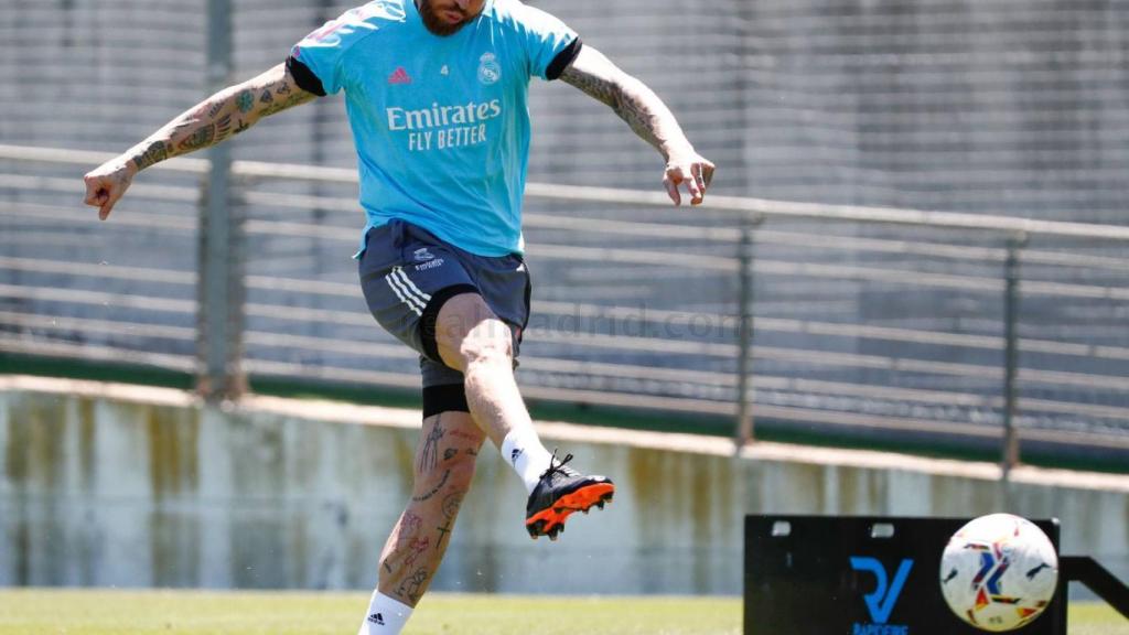 Sergio Ramos, durante un entrenamiento del Real Madrid