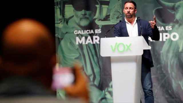 Santiago Abascal durante un mitin de Vox en Vigo.