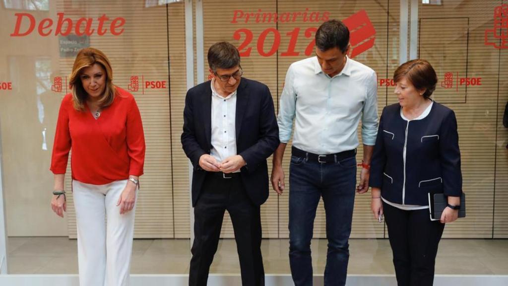 Susana Díaz, Pedro Sánchez y Patxi López en el debate de las primarias nacionales.