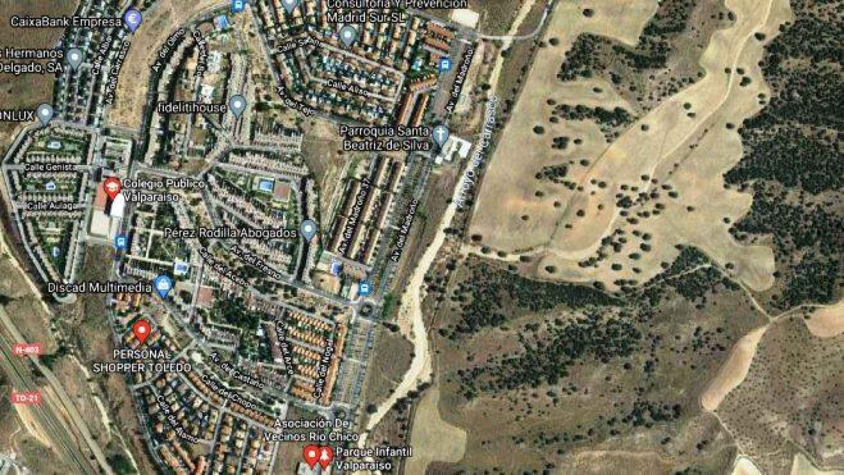 Urbanización Valparaíso de Toledo, con el arroyo Carrasco en el centro de la imagen