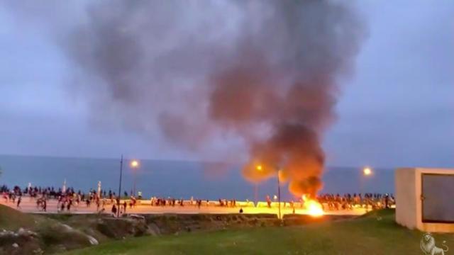 Disturbios junto a la frontera en el lado marroquí, esta pasada noche.