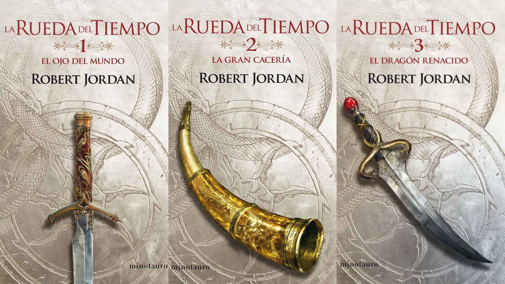 Los tres primeros volúmenes de la saga 'La rueda del tiempo'.