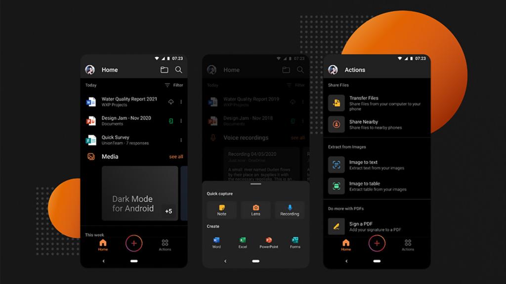 Modo oscuro en Office para Android