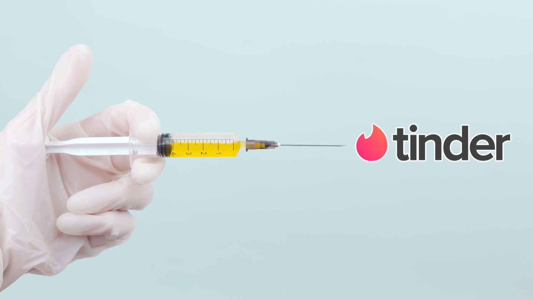 Fotomontaje de una vacuna con el logo de Tinder.