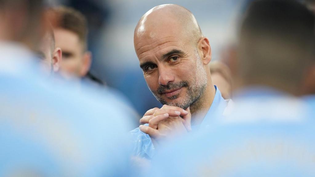 Pep Guardiola, durante la celebración de la Premier League