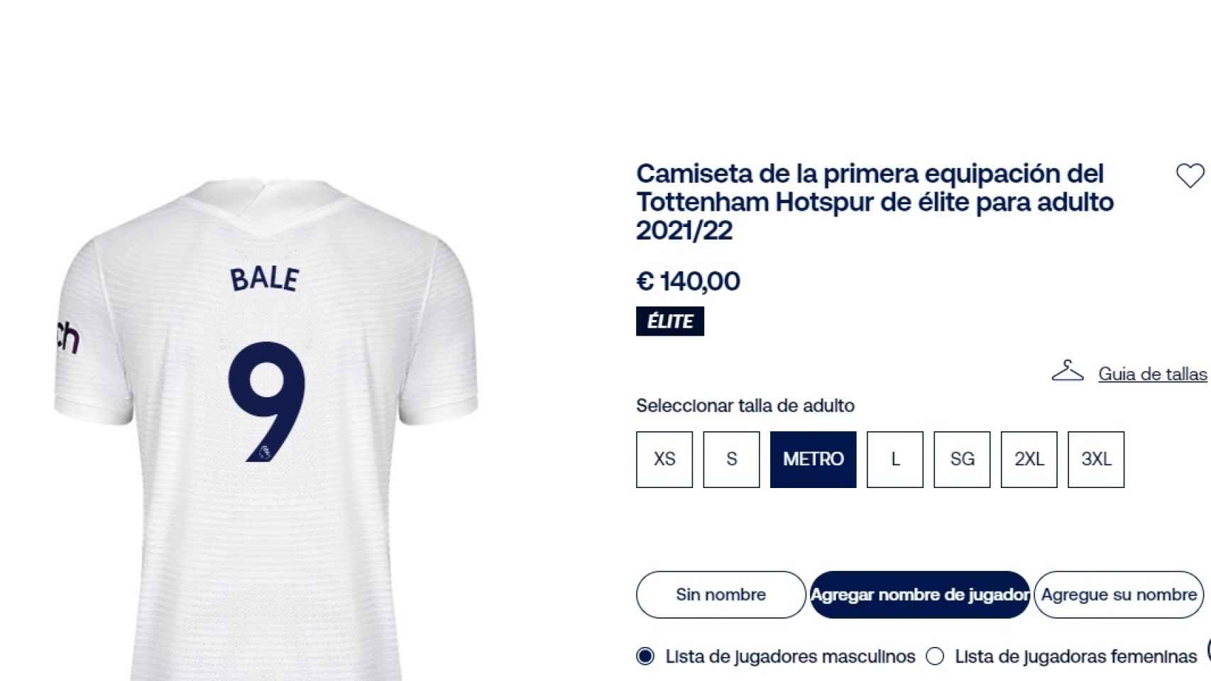 La camiseta de Gareth Bale para la 2021/2022, a la venta en la web del Tottenham