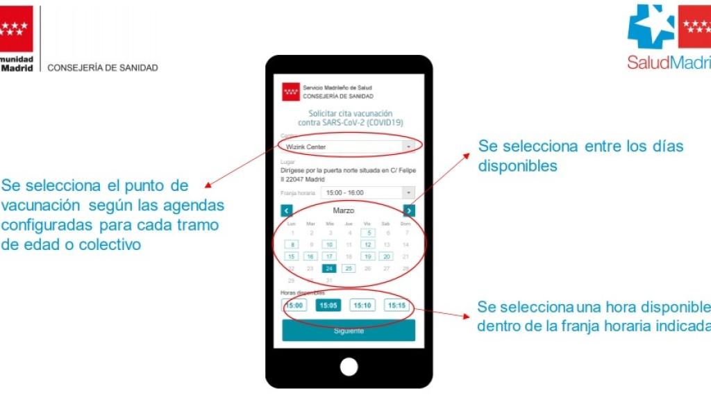 Seleccionar día, hora y centro para recibir la vacuna.