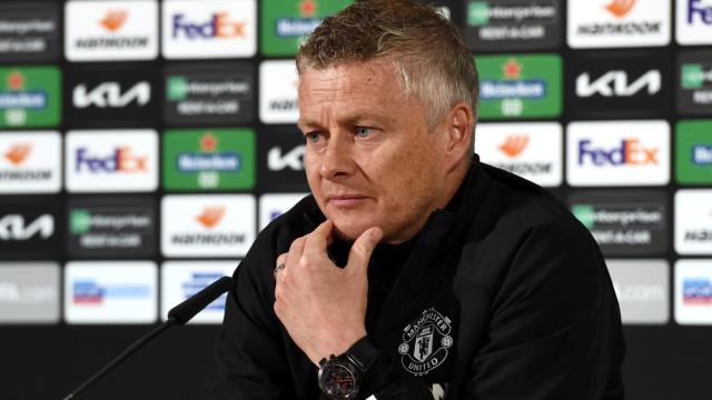 Ole Gunnar Solskjaer, en rueda de prensa de la Europa League