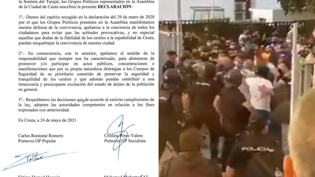 Documento conjunto de los partidos ceutíes y los disturbios contra Santiago Abascal en Ceuta.
