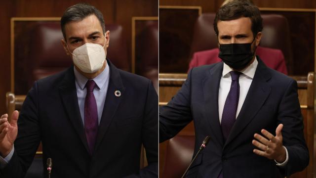 Pedro Sánchez y Pablo Casado en la sesión de control de este miércoles.