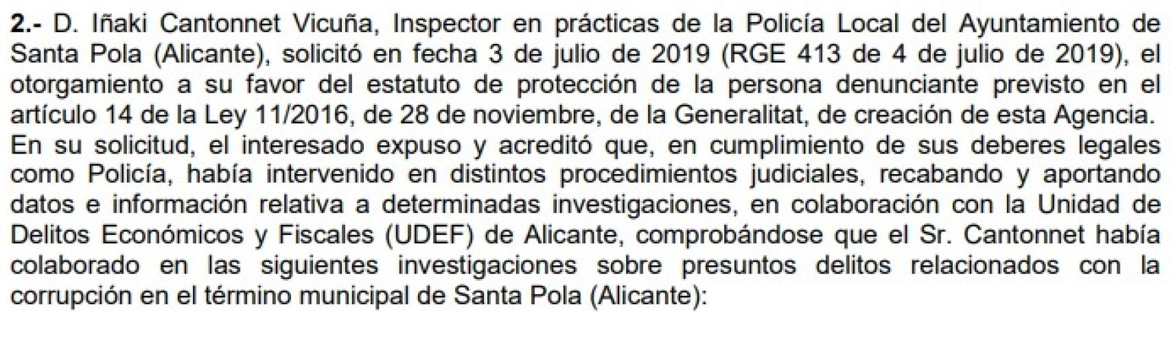 Texto de la Agencia Valenciana Antifraude.