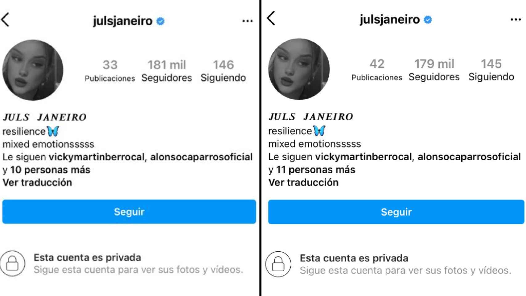 Los cambios que ha experimentado la cuenta de Instagram de Julia Janeiro.