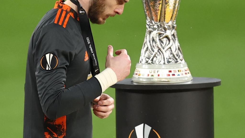 David de Gea, tras recoger la medalla de subcampeón de la Europa League 2020/2021