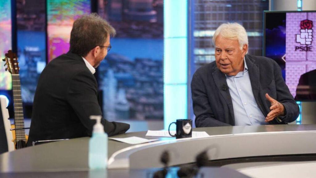 El expresidente Felipe González, este miércoles con Pablo Motos en El Hormiguero. Foto: Antena 3