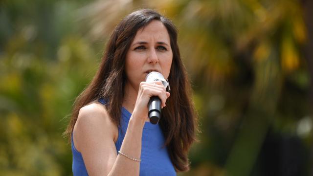 La candidata a la Secretaría General de Podemos y ministra de Derechos Sociales y Agenda 2030, Ione Belarra, durante la presentación de su candidatura.