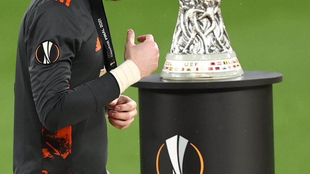 David De Gea, con la medalla de subcampeón de la Europa League