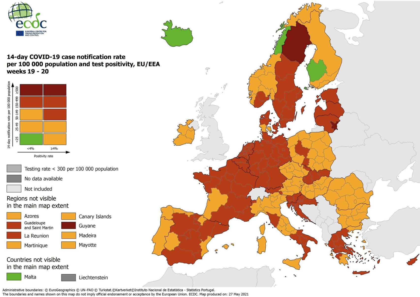Mapa semafórico de zonas de riesgo en la UE