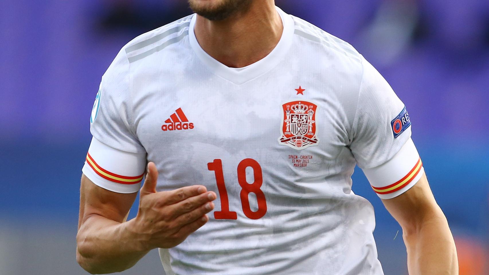 Javi Puado celebra su gol con la selección de España sub21 ante Croacia en el Europeo de 2021