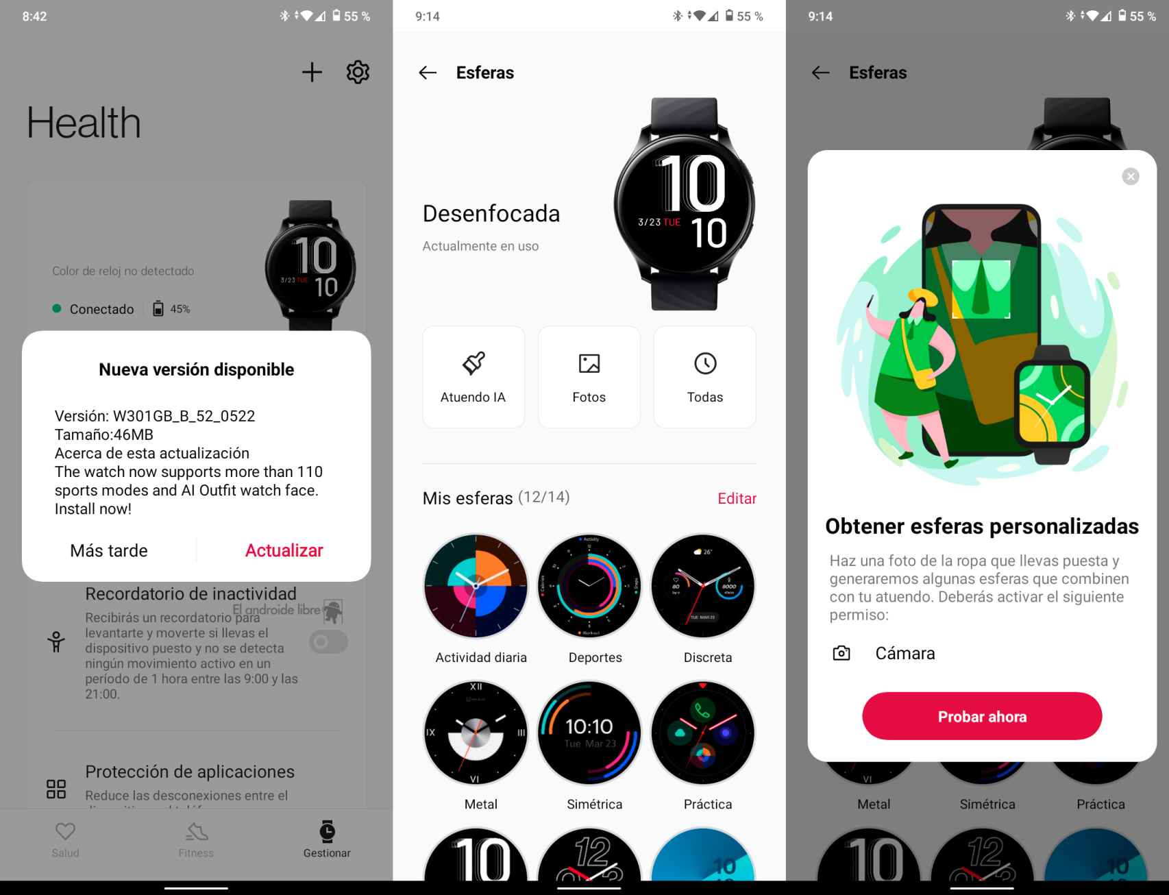Interfaz de la app OnePlus Health