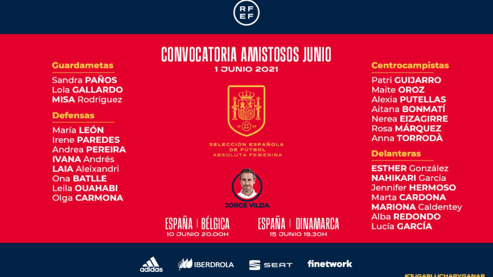 La convocatoria de la selección española de fútbol femenino para los amistosos de junio de 2021