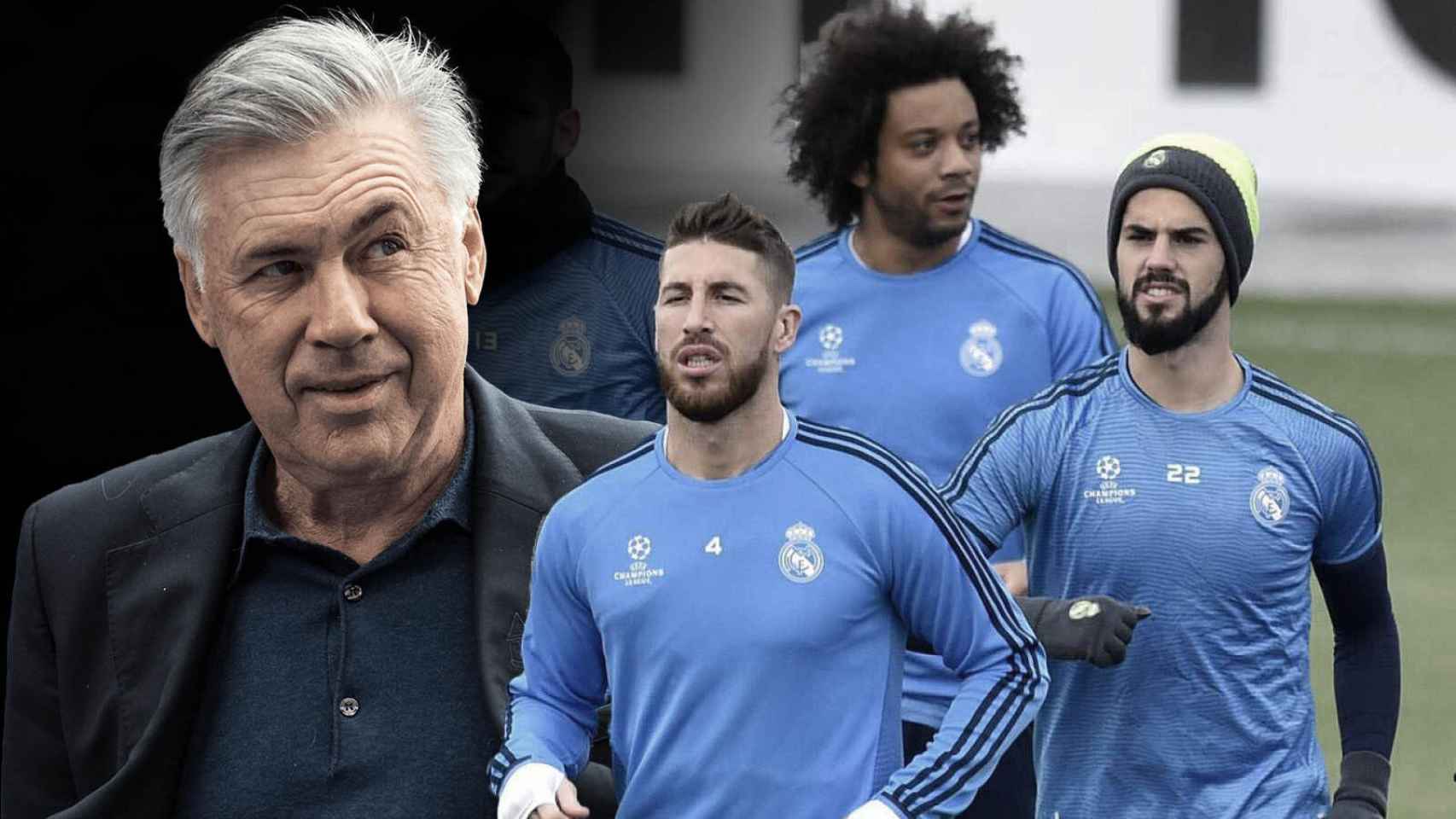 Ancelotti, Sergio Ramos, Marcelo e Isco