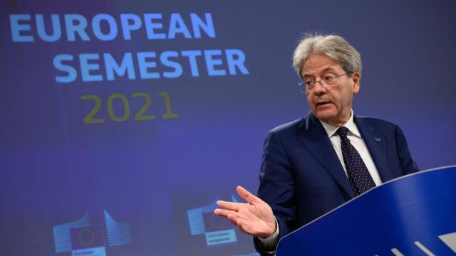 El comisario de Asuntos Económicos, Paolo Gentiloni, durante la rueda de prensa de este miércoles