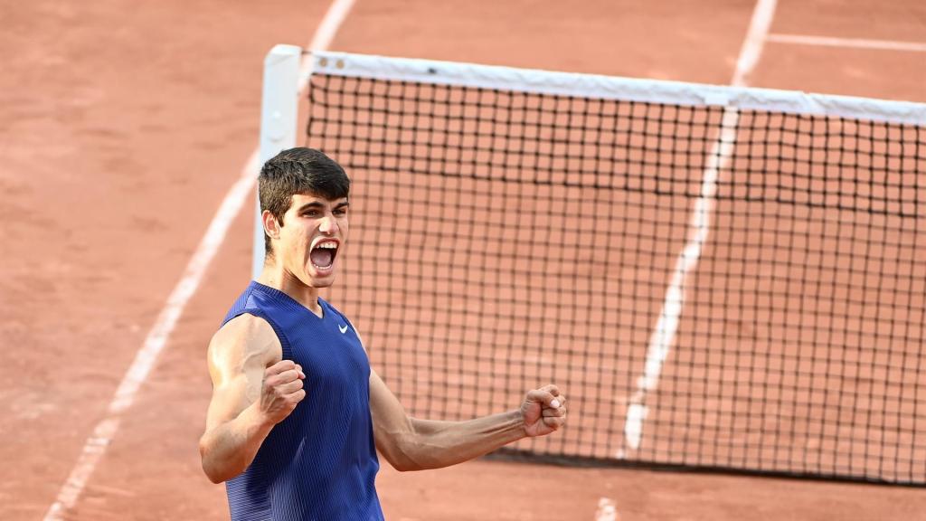 Alcaraz, celebrando su victoria ante Basilashvili.