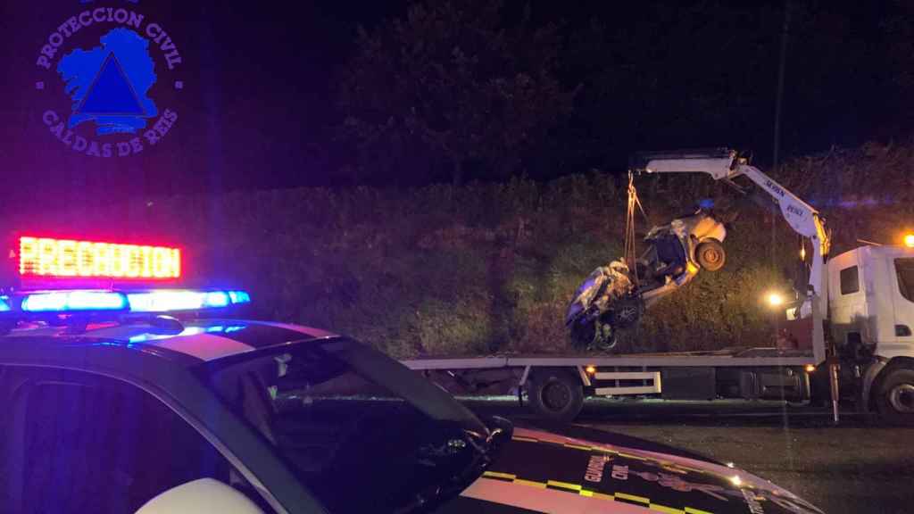 Imagen del accidente (Foto: Protección Civil de Caldas de Reis)