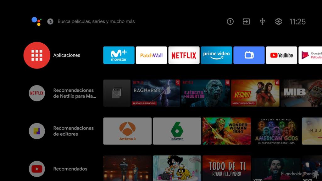 Inicio de Android TV