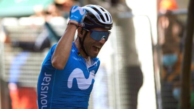 Alejandro Valverde celebra su victoria en el Dauphiné