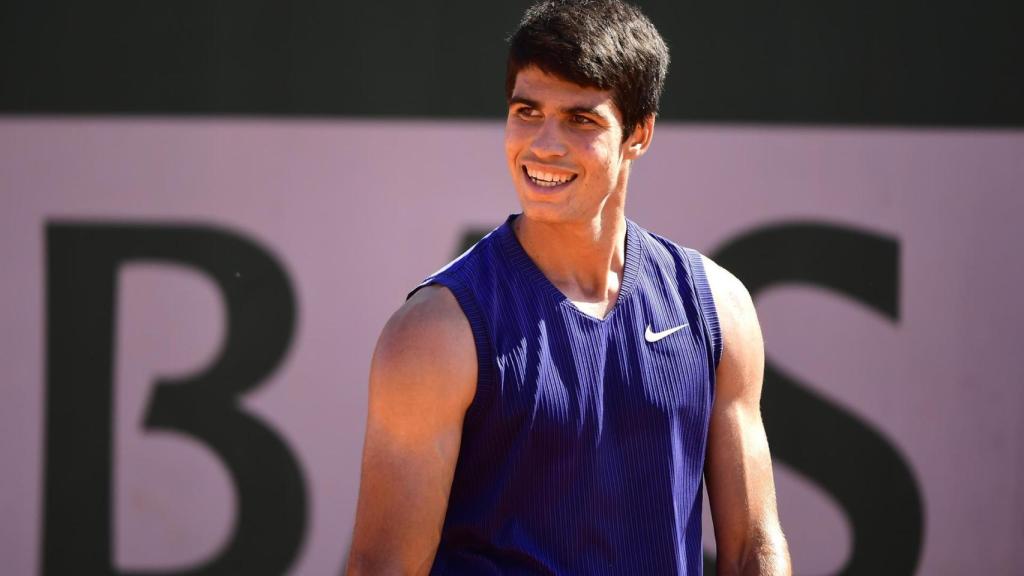 Alcaraz, durante un partido en este Roland Garros.