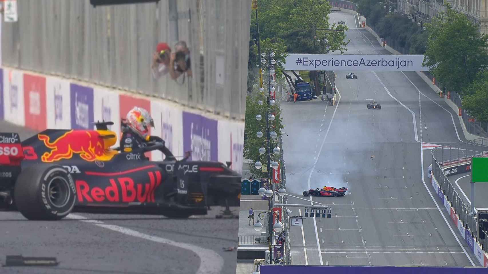 Max Verstappen sufriendo su accidente en Azerbaiyán